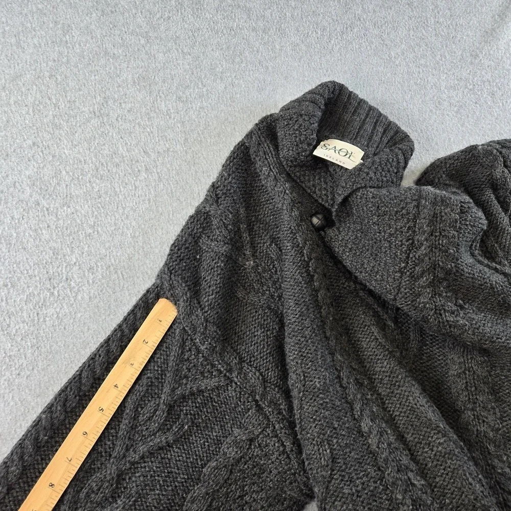 SAOI Sweater Mens M Gray Collared Cable-Knit‎ Pullover Heavyweight Wool Pockets